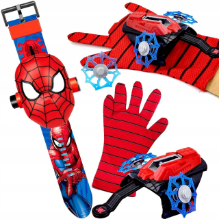 Spiderman Mega Set 4v1 rukavice vystreľovača sieťových hodiniek s 3D projektorom